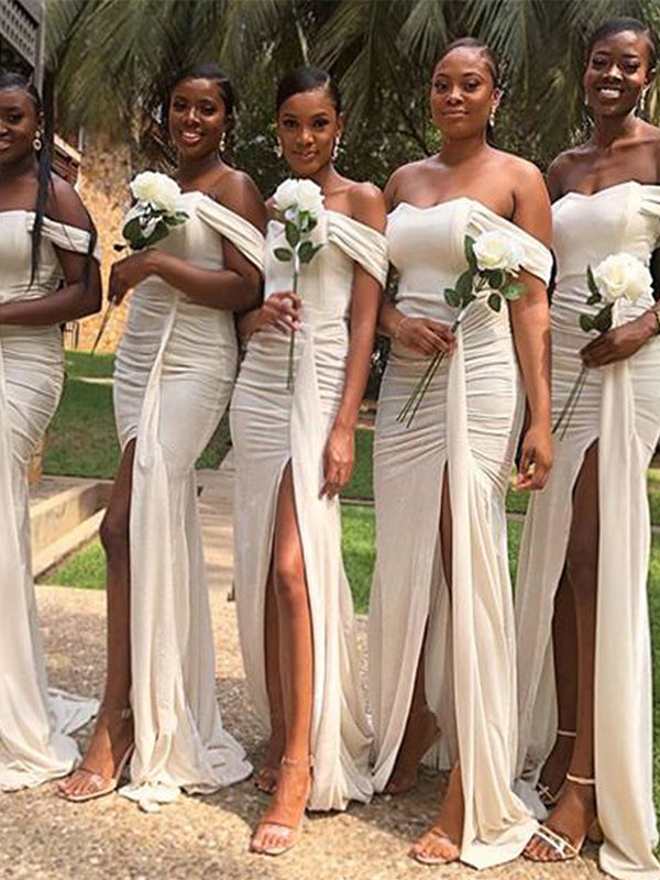 Mermaid Off the Shoulder Side Slit Formal Bridesmaid Dresses BD005