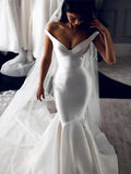 Mermaid Off the Shoulder Simple Beach Long Wedding Dresses WD010