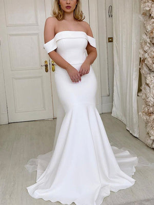 Mermaid Off the Shoulder Simple Vintage Garden Beach Long Wedding Dresses WD242