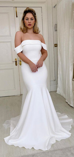 Mermaid Off the Shoulder Simple Vintage Garden Beach Long Wedding Dresses WD242