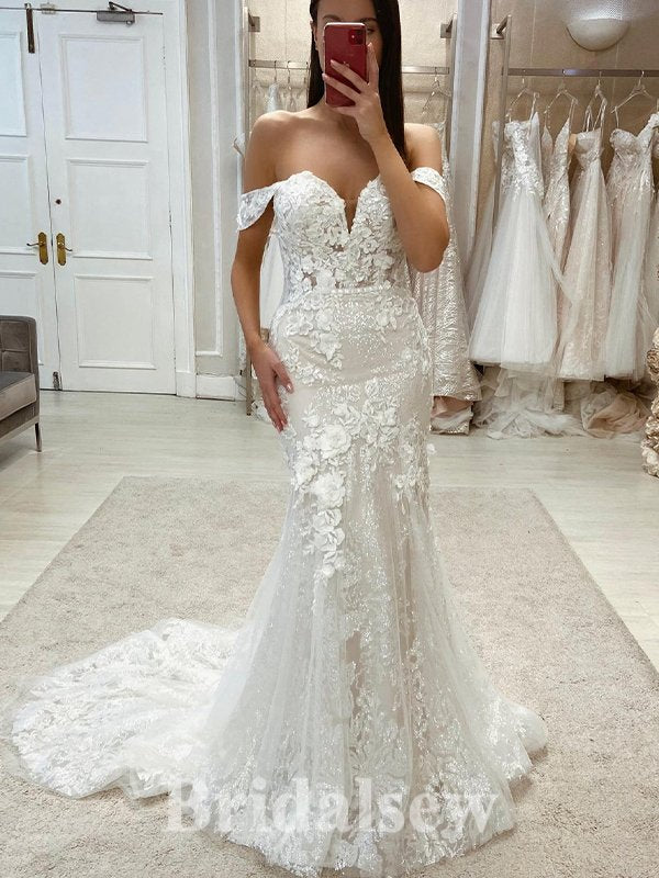 Mermaid Off the Shoulder Stylish Garden Vintage Dream Beach Long Wedding Dresses WD499