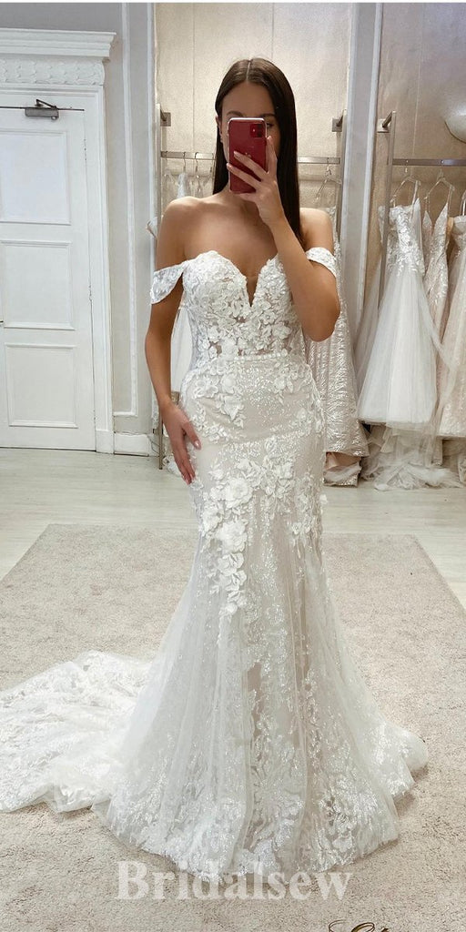 Mermaid Off the Shoulder Stylish Garden Vintage Dream Beach Long Wedding Dresses WD499