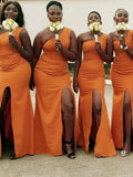 Mermaid One Shoulder Simple Satin Wedding Guest Dresses, Long Formal Bridesmaid Dresses BD192