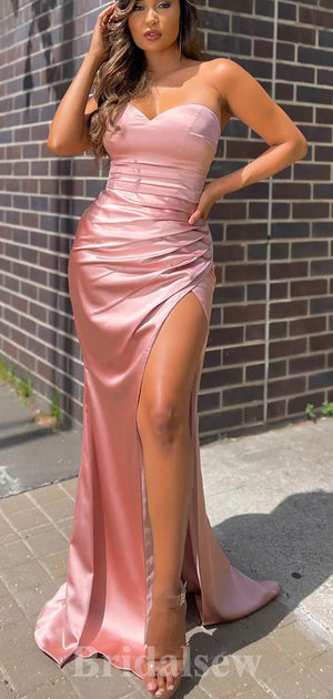 Mermaid Pink Blue Simple Satin Strapless Formal Party Long Elegant Evening Prom Dresses PD1065