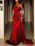 Mermaid Red Satin Elegant Simple Party Long Prom Dresses, Evening Dress PD354