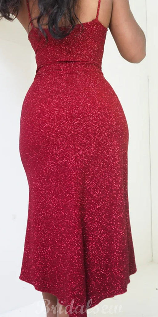 Mermaid Red Spaghetti Straps Modest Stylish Long Women Party Evening Prom Dresses PD1001