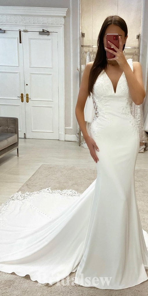 Mermaid Satin New Stylish Garden Vintage Dream Beach Long Wedding Dresses WD497