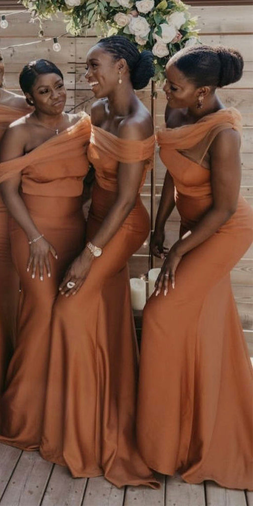 Mermaid Satin Unique Design Formal Long Elegant Bridesmaid Dresses BD114
