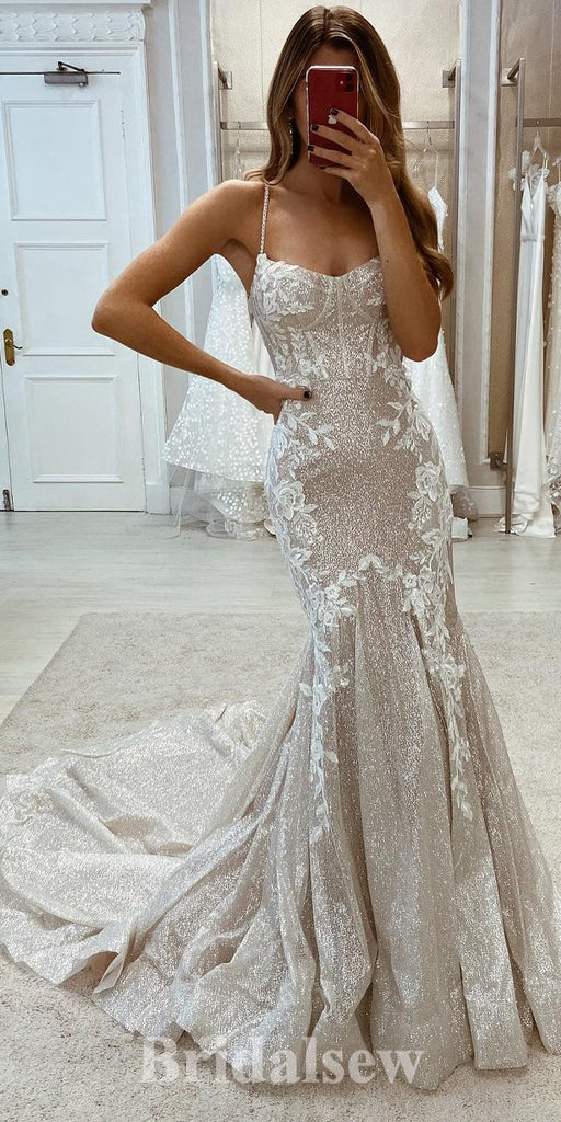 Mermaid Sequin New Stylish Garden Vintage Dream Beach Long Wedding Dresses WD498