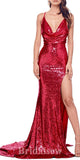 Mermaid Sequin Red Green Champagne Sparkly Modest Party Evening Long Prom Dresses PD1135