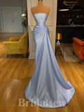 Mermaid Sexy Blue Satin Strapless New Unique Formal Modest Long Evening Prom Dresses PD1082