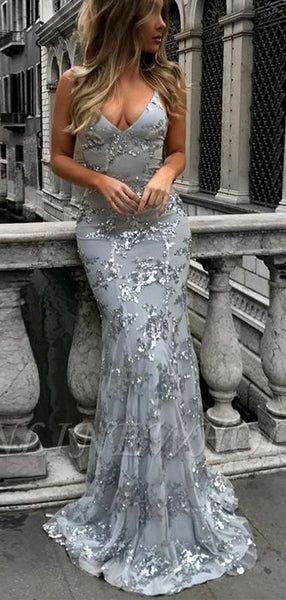 Stunning Silver Sparkly Strapless Bodycon Mermaid Prom Dress,OLP1871 main image 1