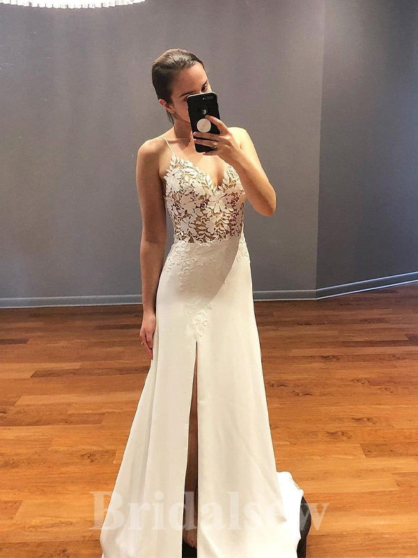 Mermaid Spaghetti Straps Beach Top Lace Elegant Romantic Vintage Long Wedding Dresses WD382