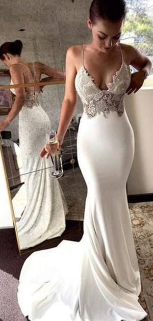 Mermaid Spaghetti Straps Ivory Elegant Vintage Wedding Dresses WD046