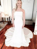 Mermaid Strapless Beach Simple Elegant Romantic Dream Vintage Long Wedding Dresses WD381