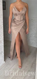 Mermaid Stylish Satin Popular High Slit Long Party Women Evening Prom Dresses PD688