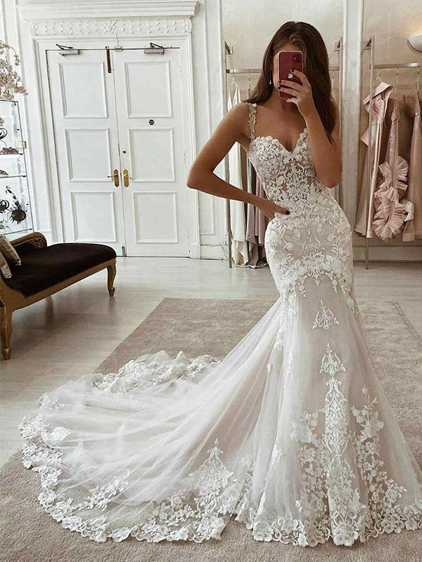 Mermaid Unique Fashion Lace Long Vintage Wedding Dresses WD044