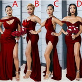 Mismached Burgundy Gold Green Mermaid Popular Bridesmaid Dresses BD002