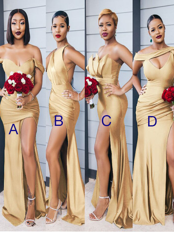 Mismached Burgundy Gold Green Mermaid Popular Bridesmaid Dresses BD002