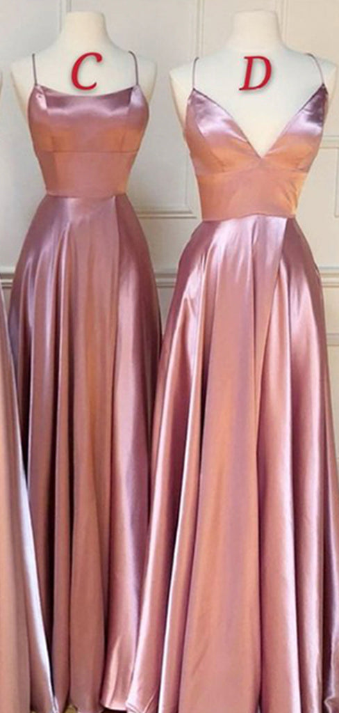 Mismatched A-line Dusty Rose Pink Elegant Chic Long Bridesmaid Dresses BD071