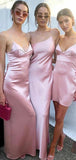 Mismatched Cheap Pink Simple Spaghetti Straps New Elegant Long Formal Bridesmaid Dresses BD213