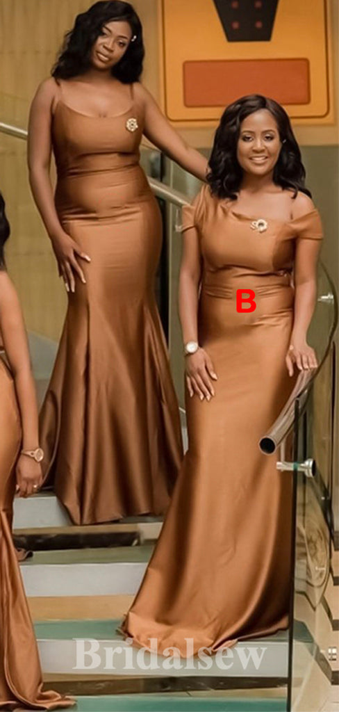 Mismatched Chocolate Elegant Simple Mermaid Long Formal Bridesmaid Dresses BD182