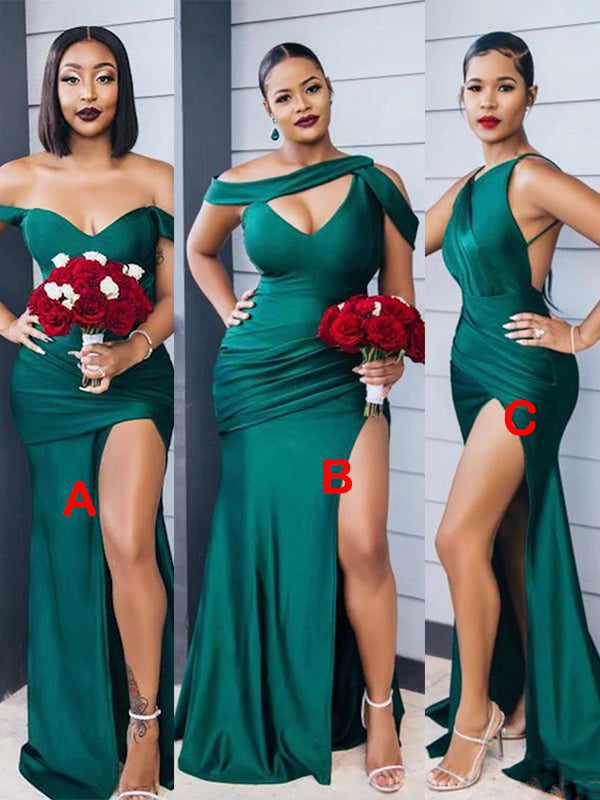 Mismatched Emerald Green Modest Popular Plus Size Elegant Long Formal Bridesmaid Dresses BD225