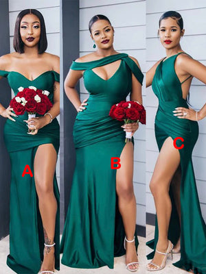 Mismatched Emerald Green Modest Popular Plus Size Elegant Long Formal Bridesmaid Dresses BD225