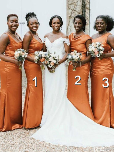 Mismatched Long Mermaid Orange Bridesmaid Dresses, Wedding Guest Dress bridalsew Mismatched Long Mermaid Orange Bridesmaid Dresses, Wedding Guest Dress bridalsew