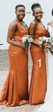 Mismatched Long Mermaid Orange Bridesmaid Dresses, Wedding Guest Dress BD081
