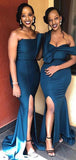 Mismatched Navy Blue Mermaid Unique New Satin Plus Size Modest Long Formal Bridesmaid Dresses BD203