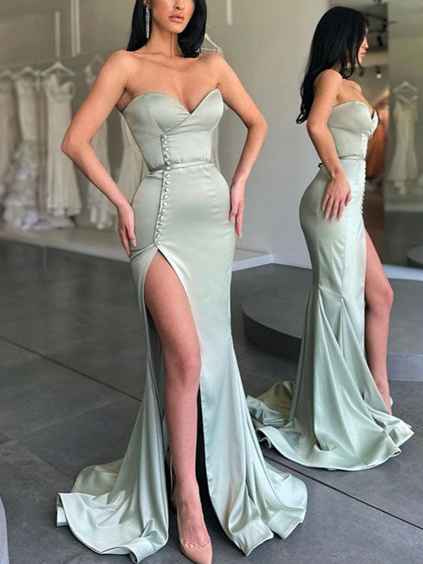 Modest Mermaid Satin Elegant Formal Elegant Long Prom Dresses PD317