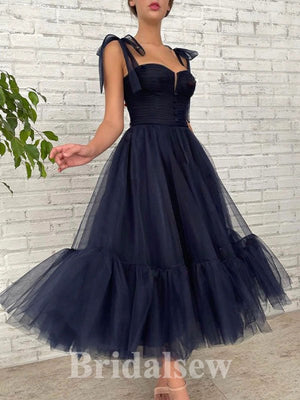 Navy Blue Tulle Spaghetti Straps Short Prom Dresses, A-line Fairy New Princess Homecoming Dresses, HD026