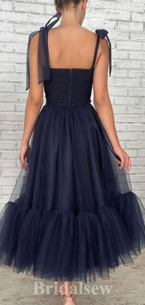 Navy Blue Tulle Spaghetti Straps Short Prom Dresses, A-line Fairy New Princess Homecoming Dresses, HD026