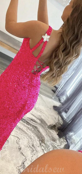 Elegant One Shoulder Sequin Mermaid Dresses