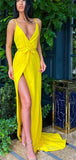 New Arrival Yellow Spaghetti Straps Unique Long Prom Dresses PD138