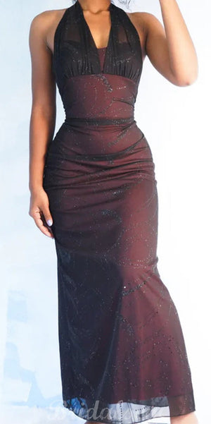 New Mermaid Halter Sleeveless Vintage Stylish Long Women Best Evening Prom Dresses PD1010