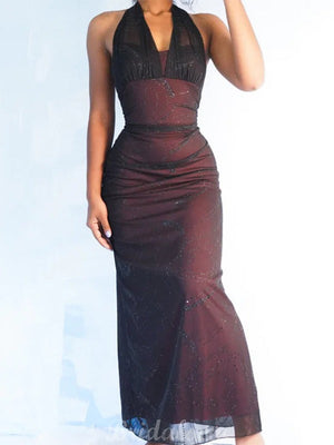 New Mermaid Halter Sleeveless Vintage Stylish Long Women Best Evening Prom Dresses PD1010