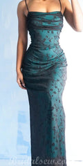 New Mermaid Lace Spaghetti Straps Vintage Long Elegant Evening Prom Dresses PD1018