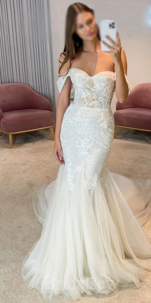 Off The Shoulder Mermaid Lace Classic Garden Beach Vintage Long Wedding Dresses WD301