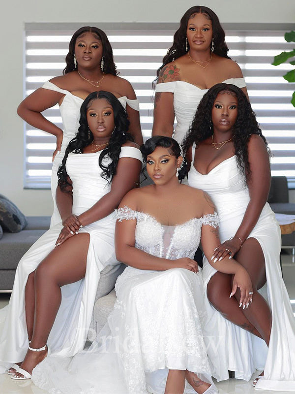 Off White Popular Mermaid Elegant Long Formal Bridesmaid Dresses, Wedding Guest Dress BD163