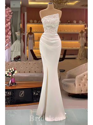 Off White Sequin Elegant Mermaid Unique Long Party Women Prom Dresses, Evening Dress PD675