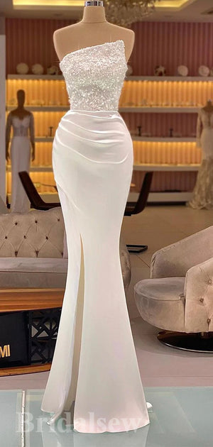 Off White Sequin Elegant Mermaid Unique Long Party Women Prom Dresses, Evening Dress PD675