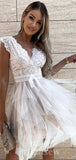 Off White V-Neck Lace Lovely Short Prom Dresses, A-line Fairy Princess Homecoming Dresses, HD023