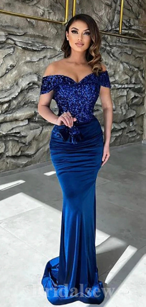 Off the Shoulder Blue Mermaid Formal Party Long Elegant Evening Prom Dresses PD1067