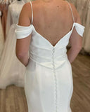 Off the Shoulder Mermaid Satin Classic Fitted Country Beach Vintage Long Wedding Dresses WD395