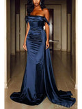 Off the Shoulder Mermaid Satin Elegant Simple Party Long Prom Dresses, Evening Dress PD356