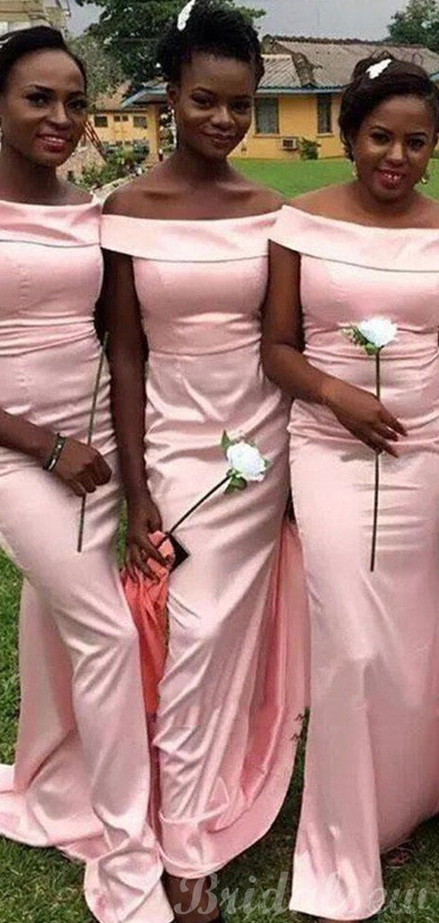 Off the Shoulder Pink Satin Mermaid Most Popular Elegant Long Formal Bridesmaid Dresses BD137