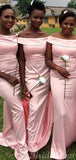 Off the Shoulder Pink Satin Mermaid Most Popular Elegant Long Formal Bridesmaid Dresses BD137