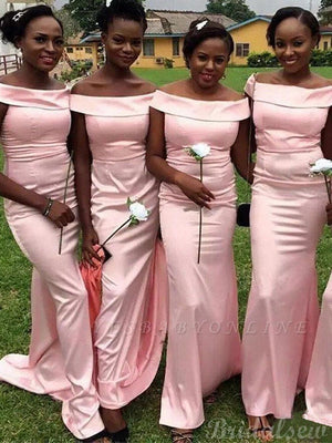 Off the Shoulder Pink Satin Mermaid Most Popular Elegant Long Formal Bridesmaid Dresses BD137
